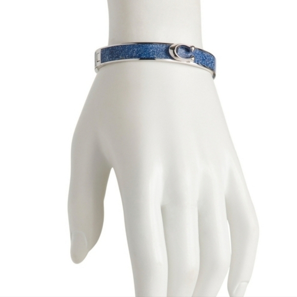 🔹️ Coach🔹️ Enamel Hinge Bangle Bracelet Sparkling Blue and Silver NWT - Picture 2 of 6